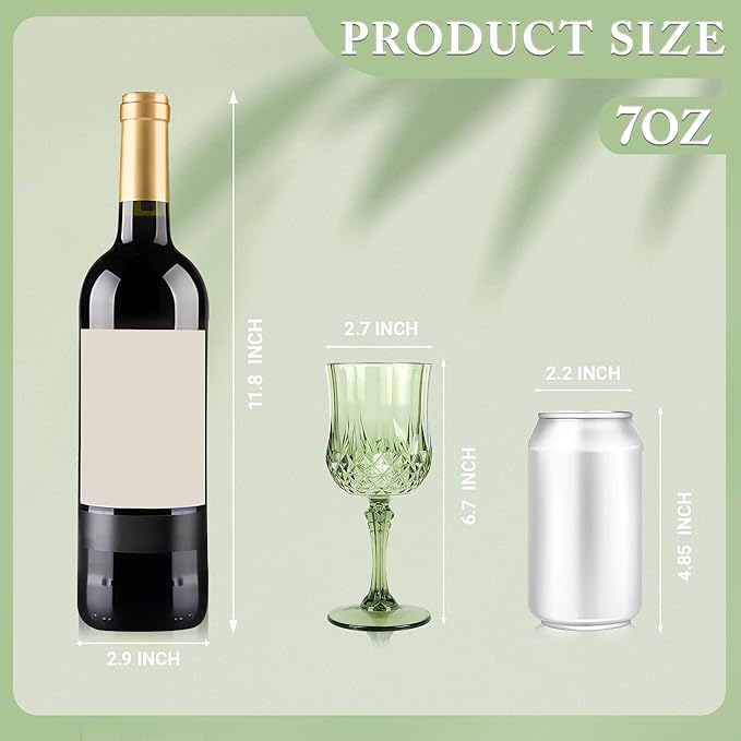 Plastic Wine Glasses, Plastic Goblets Vintage Style Cordial Unbreakable Drinking Glasses, Reusable Drinkware for Wedding Reception, Grand Event Party Supplies, Easter (12, New Green)
