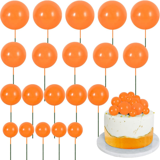 BEISHIDA 20 PCS Orange Mini Ball Cake Toppers Foam Cake Balls Decoration Supplies for Happy Birthday Anniversary Wedding Baby Shower Fall Thanksgiving Cake Decorations
