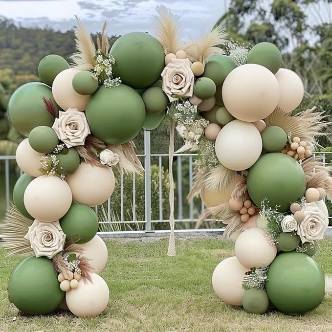 Double Stuffed Sage Green Balloons Retro Olive Green Balloon Garland Kit Different Sizes 18/12/5 Inch Pastel Avocado for Birthday Baby Shower Wedding Jungle Safari Spring Party Decoration
