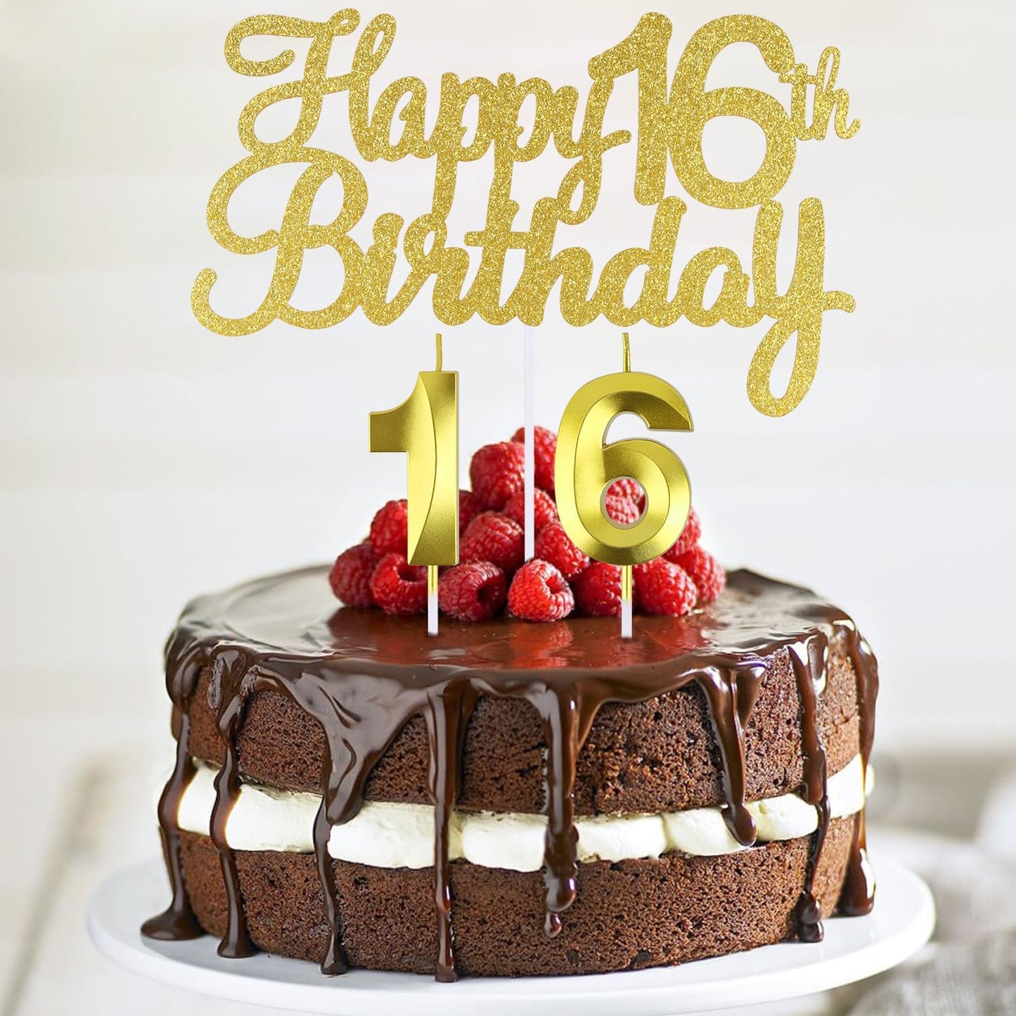 Happy 16th Birthday Cake Topper + 16 th Birthday Candles, 16 Cake Topper, Gold Number 16 Candles, Happy 16th Birthday Cake Decorations, 16 Birthday Decorations for Boys and Girls (16)
