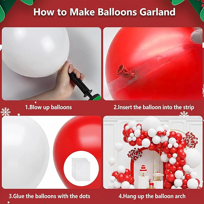 Red and White Balloons Arch Kit,130pcs Red Latex Balloon Garland,Different Sizes White Balloon for Wedding,Mother's Day,Valentine's Day,Birthday,Christmas Party Decorations