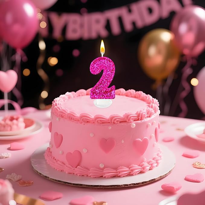 Zailo Birthday Number Candles, Glitter Number Candle Cake Decorations with Sequins, Cupcake Decorations for Girls, Women, Party Anniversary Celebrations (Number 2, Bright red)