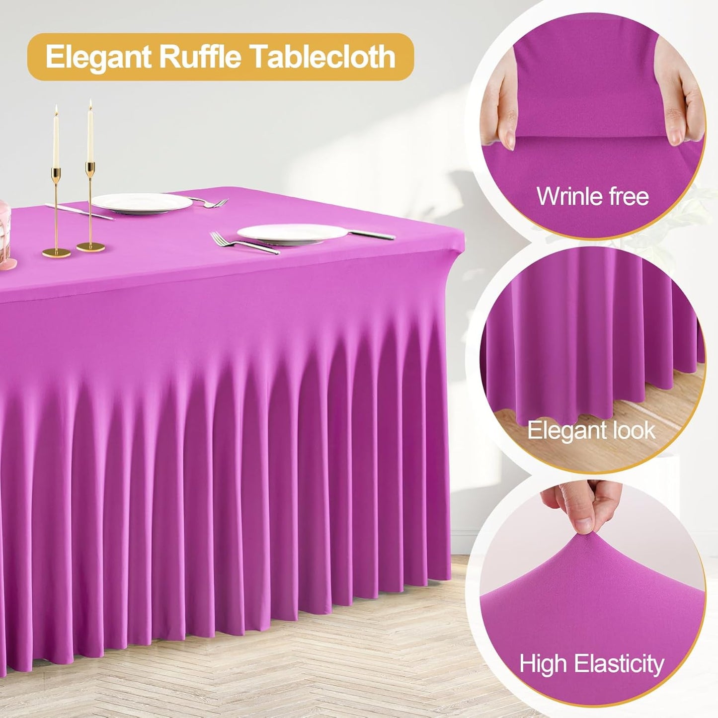 PARTISKY Fuchsia Spandex Tablecloth for 8ft Rectangle Tables, Stretchable Table Cover Skirt for Folding Tables Weddings Parties Banquets Events Trade Shows and Dessert Table