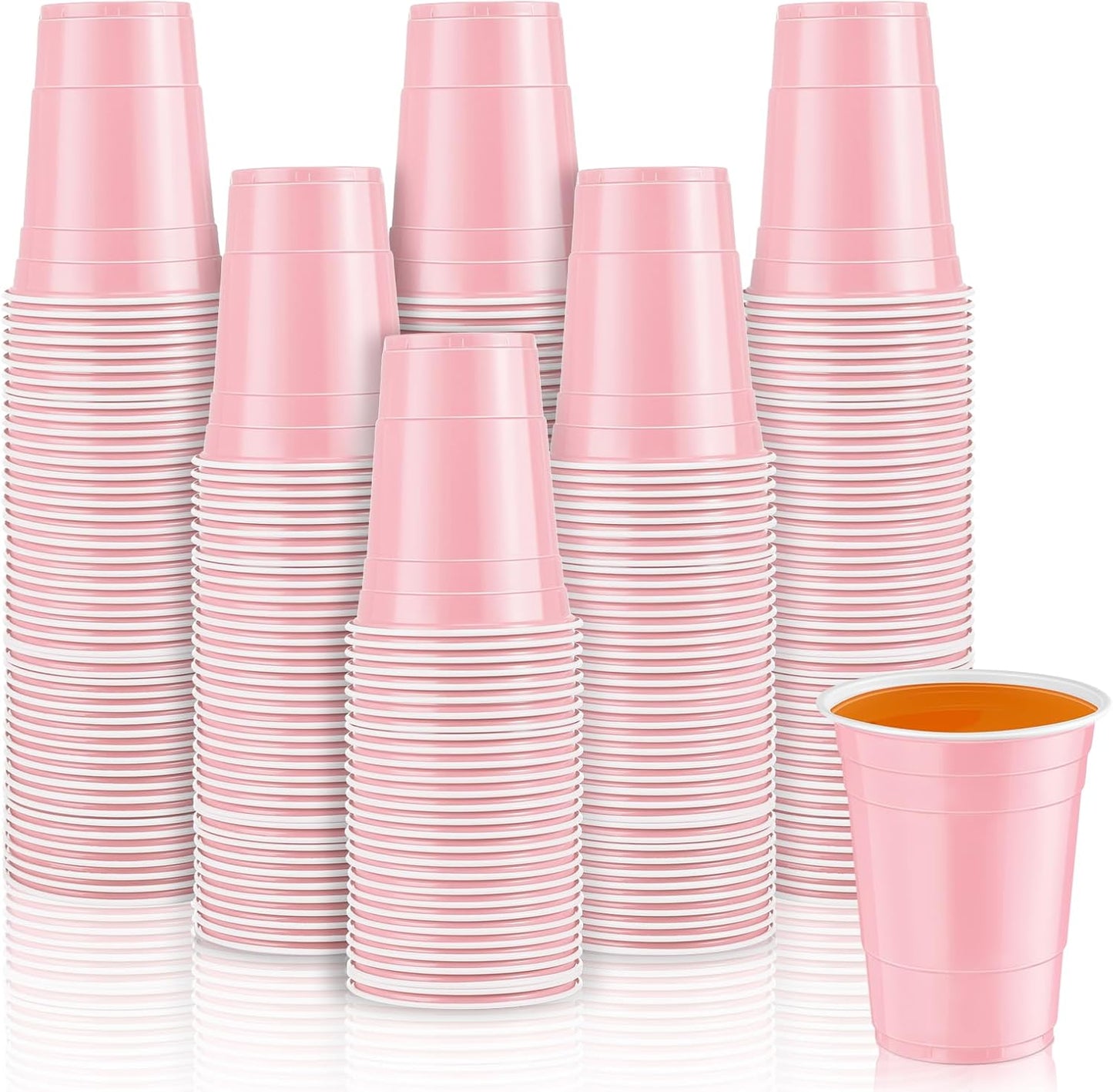 Lounsweer 100 Pack 16 Ounce Christmas Plastic Party Cups Disposable Heavy Duty Drinking Water Cups for Holiday Christmas Festival Wedding New Year Birthday Party Supplies(Light Pink)