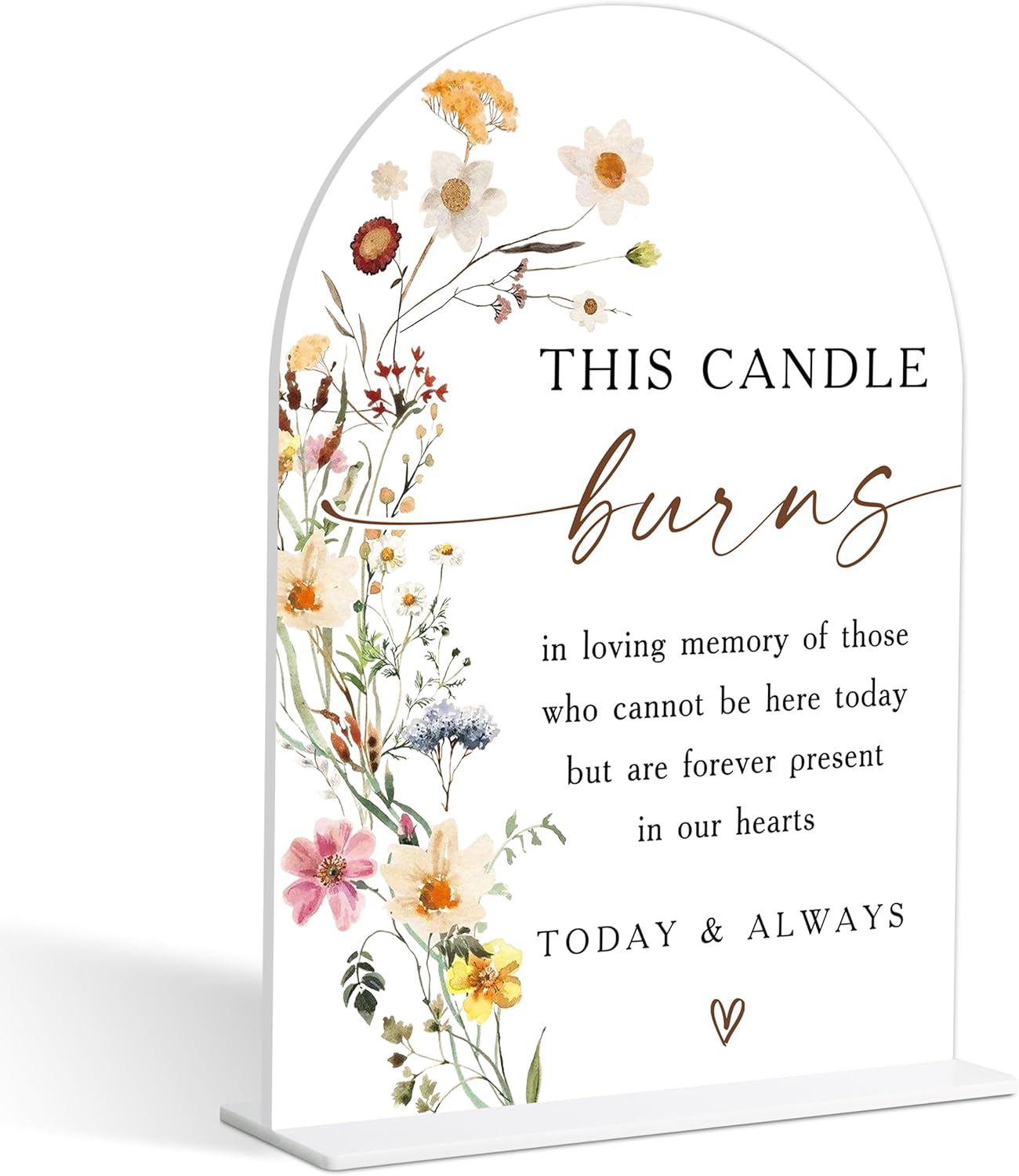 Wedding Memorial Sign, Flower Style Wedding Table Signs for Reception and Event Party, Bridal Shower, Engagement, Centerpiece Party Decor, Memorial Plaque, 6X8 Inch Acrylic Arch Sign with Stand,24