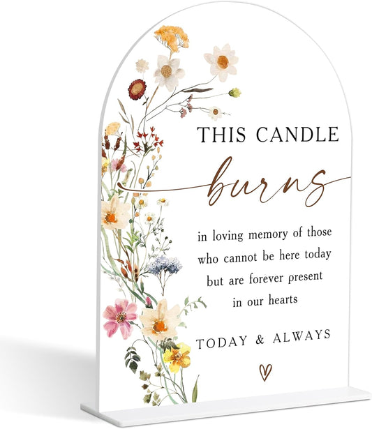 Wedding Memorial Sign, Flower Style Wedding Table Signs for Reception and Event Party, Bridal Shower, Engagement, Centerpiece Party Decor, Memorial Plaque, 6X8 Inch Acrylic Arch Sign with Stand,24