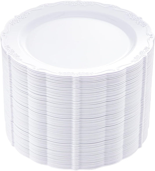 DaYammi 60PCS White Plastic Plates, Heavy Duty White Disposable Premium 7.5inch Dessert Cake Salad Appetizer Plates Hard Plastic Platos Disposable for Party Wedding