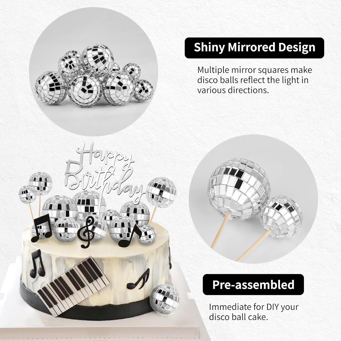 23 Pcs Disco Ball Cake Toppers, Happy Birthday Cupcake Picks 1970s Disco Theme Decorations for Birthday Party Favor