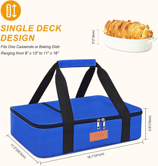 BBV Insulated Casserole Carrier for Hot or Cold Food, Food Warmer Bag Fits 9"x13" Baking Dish, Durable Nylon Leak Proof Food Containers for Travel, Potluck, Parties, Picnic, Cookouts (Royal Blue)