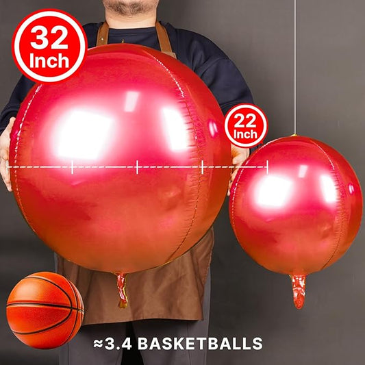 PartyWoo Red Foil Balloons 6pcs 32 Inch Large Round Foil Big Giant 4D Jumbo Inflatable Mirror Ball Mylar Balloons for Graduation Birthday Anniversary Casino Cherry Citizenship Party Decorations