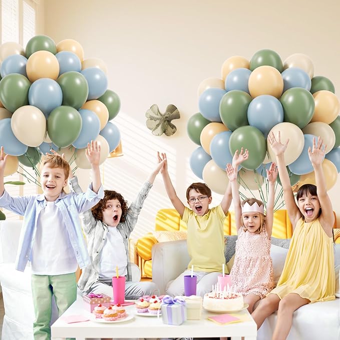 60pcs Sage Green Dusty Blue Balloons 12inch, Blue and Green Balloon with Nude Sand White Balloons for Wedding Anniversary Baby Shower Birthday Party Decorations