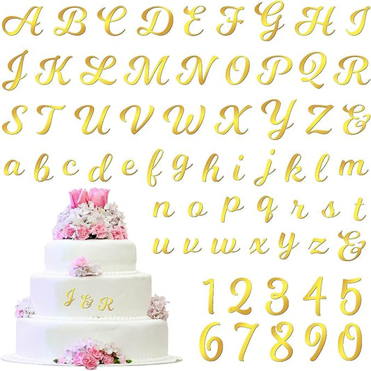 64 Pcs Gold Acrylic Cake Toppers Letters and Numbers, Mirror A-Z Alphabet & 0-9 Numbers for Personalized Cake Decorations, Birthday Wedding Baby Shower Party Picks