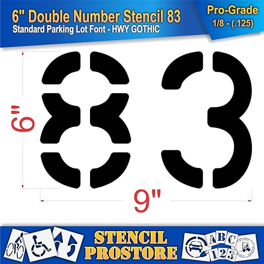 Pavement, Curb, and WheelStop Stencils - 6 inch Double Number Stencil - (83) - 6" x 9" x 1/8" (128 mil) - Pro-Grade