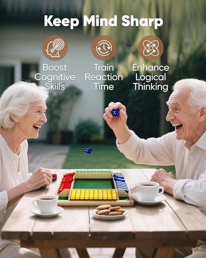 Maiji Planet Original Classic 2-6 Player Shut The Box Game, Math Dice Board Game for Family Night Classroom Travel, Wooden Classic Table for Group Kid Adult Senior Travel Party Bar Easy Quick and Fun
