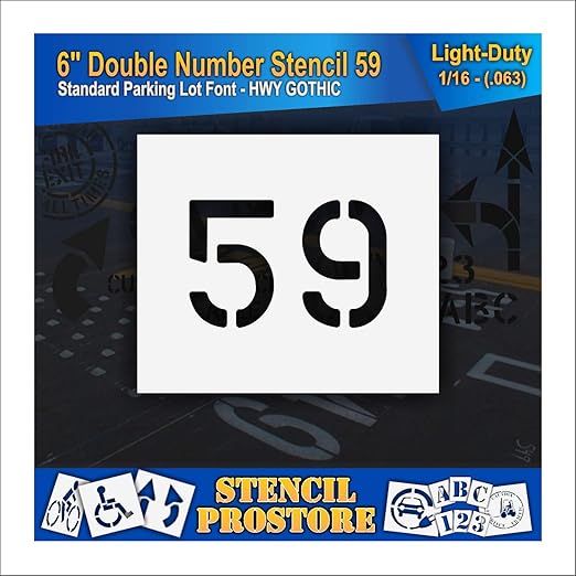 Pavement, Curb, and WheelStop Stencils - 6 inch Double Number Stencil - (59) - 6" x 9" x 1/16" (63 mil) - Light-Duty
