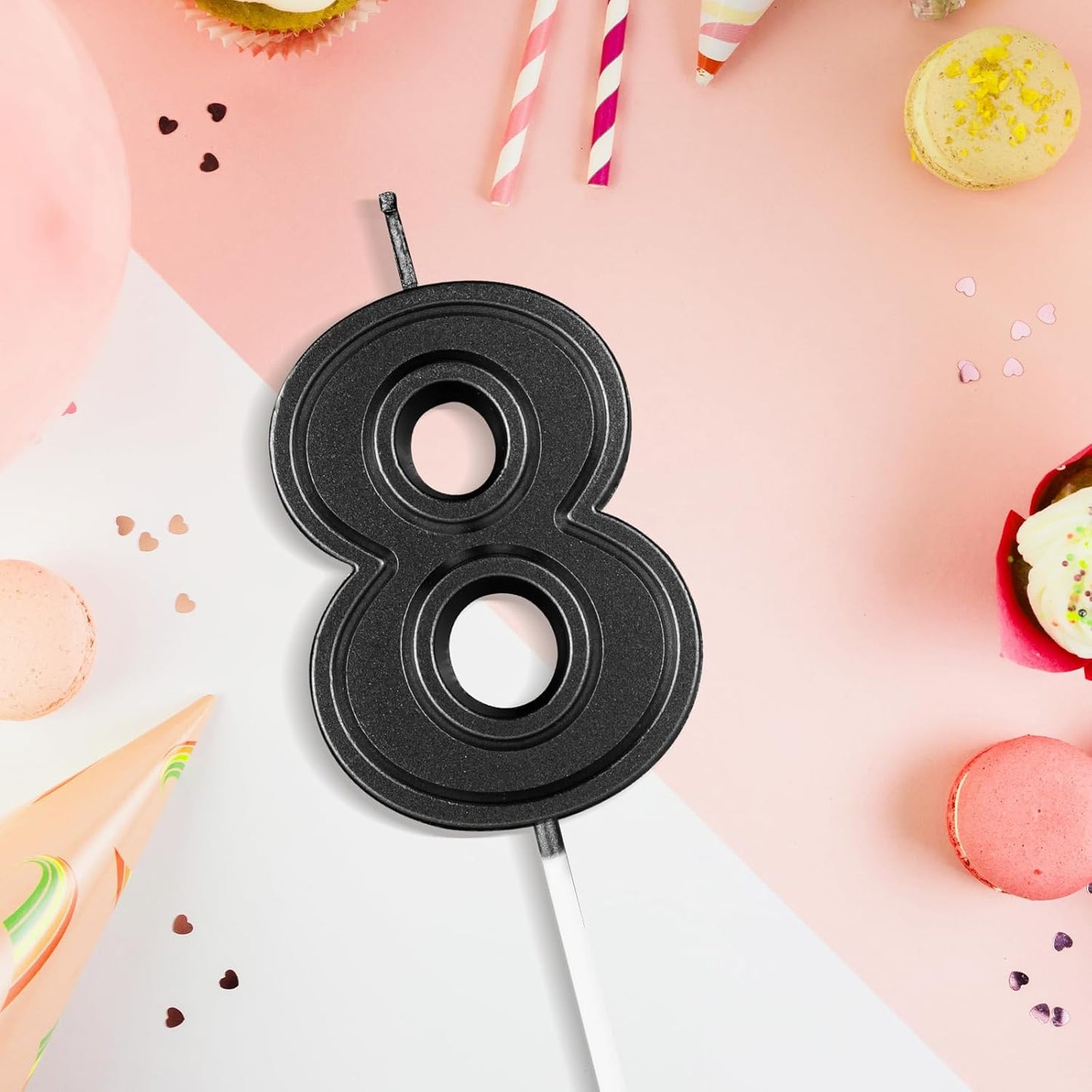 BEAN LIEVE Black Birthday Candles Number 8, Black Number Candles, Cake Number Candles for Birthday Parties and Wedding Anniversary Celebrations