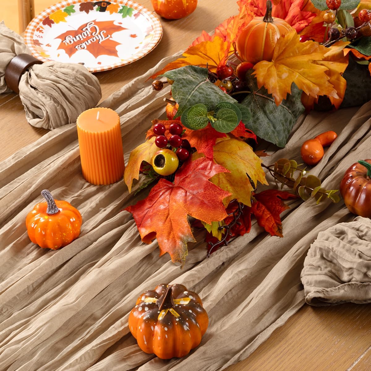 MLMC Nude Cheesecloth Table Runner 10ft Boho Gauze Taupe Cheese Cloth Table Runner Rustic Neutral Fall Centerpiece Decor 35x120 Inches for Wedding Farmhouse Reception Home Decor