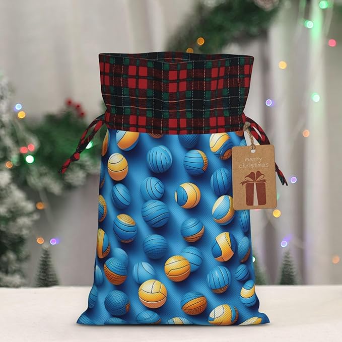 PULaif Blue Volleyball Christmas Drawstring Gift Bags, Large Size Christmas Bags For Gifts Party Favors, Xmas Gift Bags