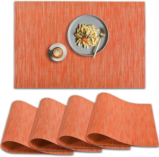 homEdge PVC Placemat, 4 PCS of Non-Slip Heat Resistant Place Mats, Washable Vinyl Placemats, Orange