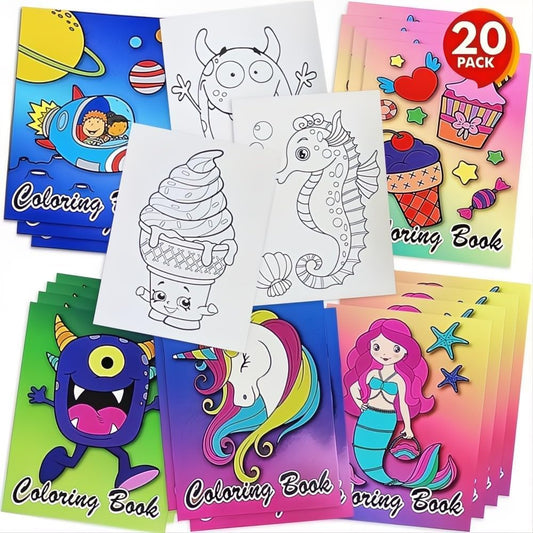 ArtCreativity Assorted Mini Coloring Books Bulk -Pack of 20 Small Color Booklets in 5 Designs - Perfect Kids Party Favors - Educational Art Gifts for Toddlers, Boys and Girls Ages 3-5, 6-8