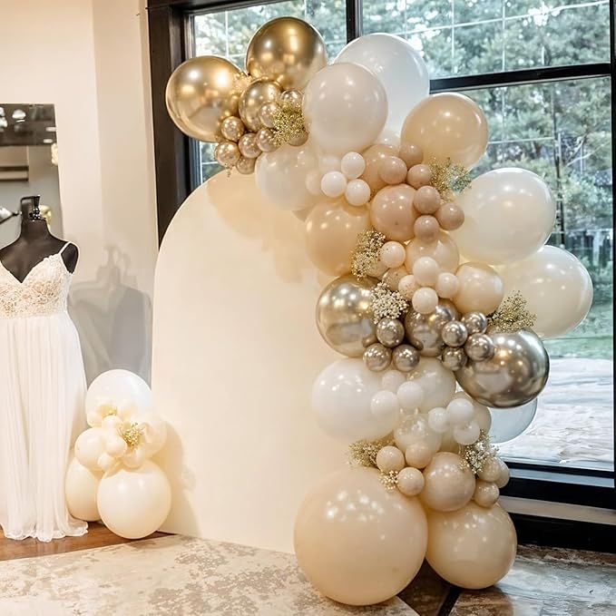 Champagne Gold White Balloons New Years Balloons Metallic Champagne Nude Cream Ivory White Gold Latex Balloon Clear Balloon for Boho Baby Bridal Shower Birthday Anniversary Wedding Decorations