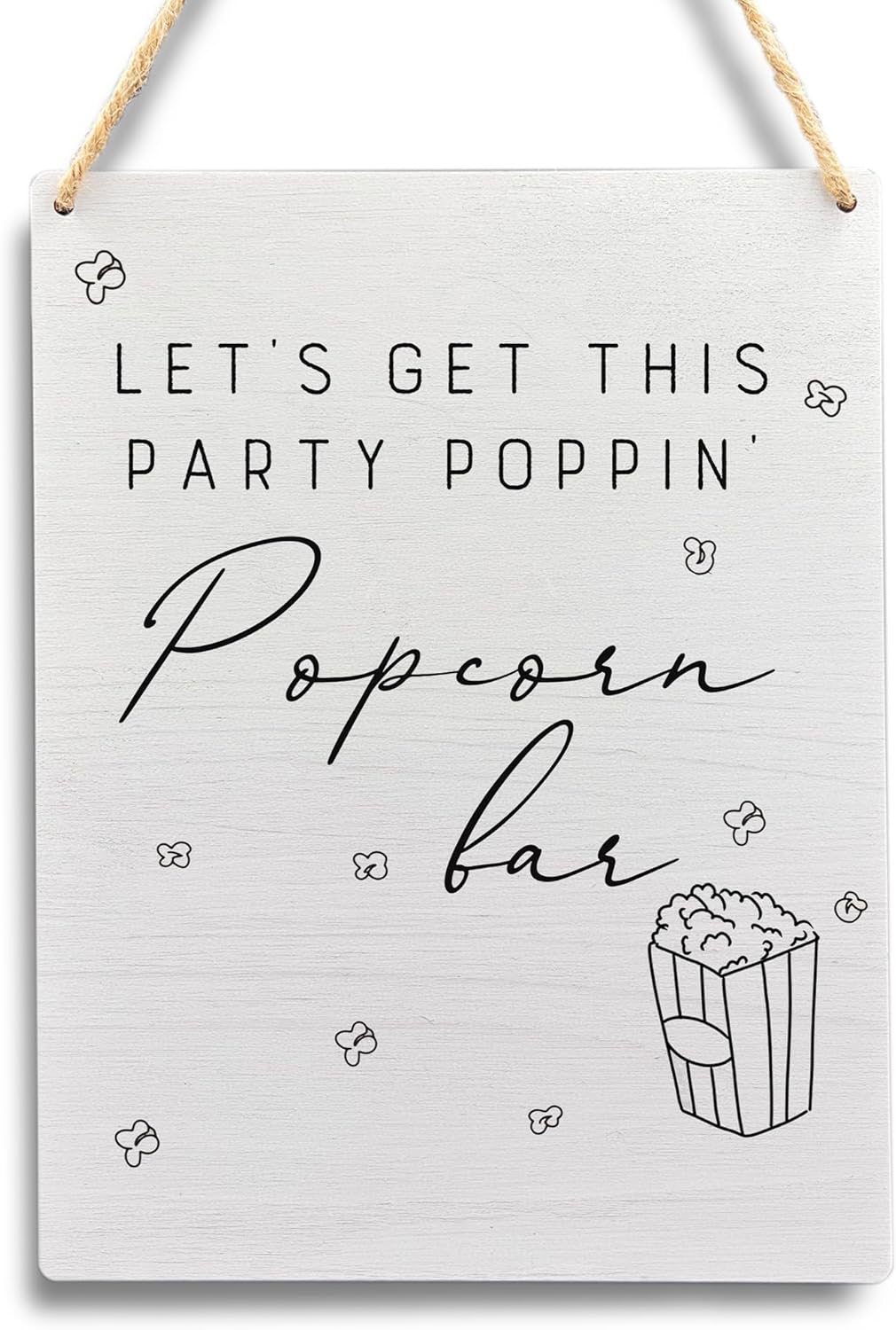 FHUGX Popcorn Bar Sign, Wedding Hanging Wood Sign 7.9×10.2 Inches, Bridal Shower Sign, Baby Shower Sign, Wedding Reception Decor, Popcorn Party Decorations, Popcorn Bar Supplies For Party