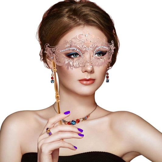 Coddsmz Masquerade Mask with Stick Venetian Mask Mardi Gras Decorations for Womens Halloween Costume Mask