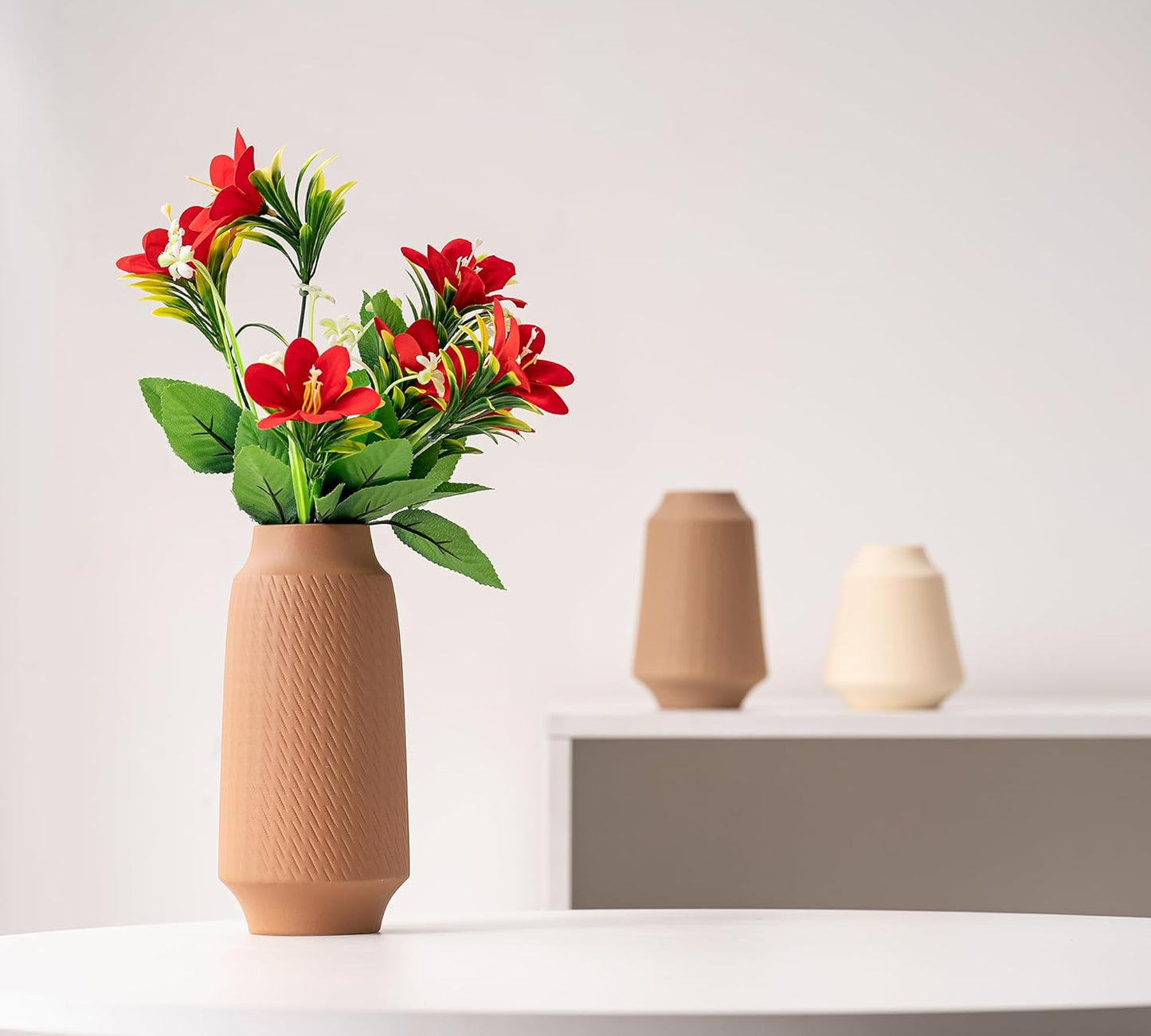 Ceramic Vase Set of 3, Wide Mouth Small Flower 9” Tall Vase Modern for Christmas Home Decor Table Centerpiece Farmhouse Decorative Colorful