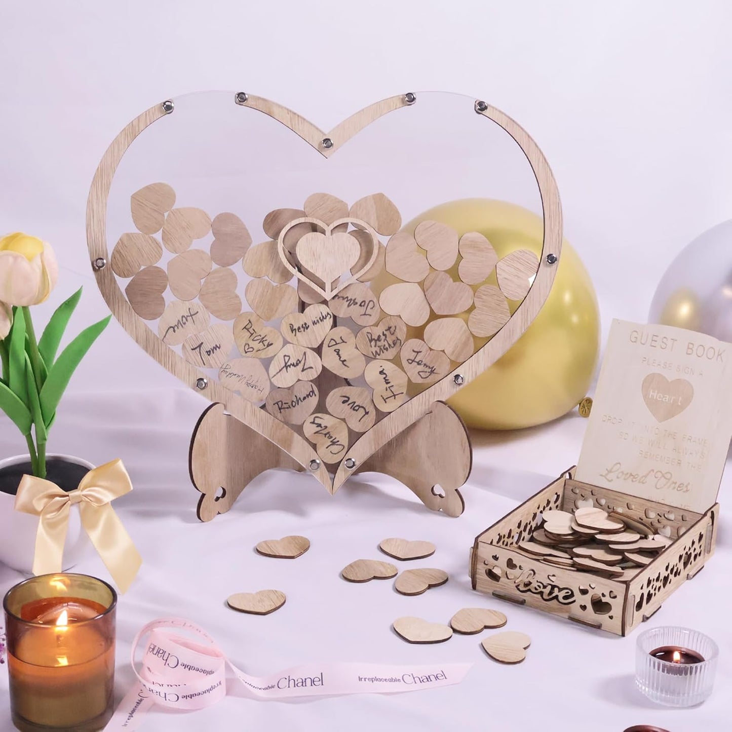 Wedding Guest Book Alternative - Wood Heart Drop Guest Book Sign for Wedding Decorations, Rusitc Wedding Reception for Engagement Birthday Graduation Party Memorial Days
