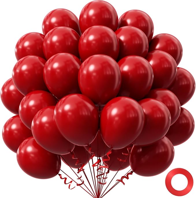 Dark Red Balloons 12 inch, Red Latex Balloon 50pcs Party Balloons for Bridal Shower Wedding Birthday Party Decorations