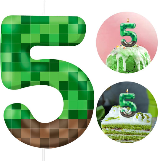 TNT Themed Birthday Cake Candle Number 5 Dynamite Themed Green Candle Birthday Party Decoration Cake Topper for Pixel Theme Birthday Party Anniversary Party Dynamite Party Video Game Party(Number 5)