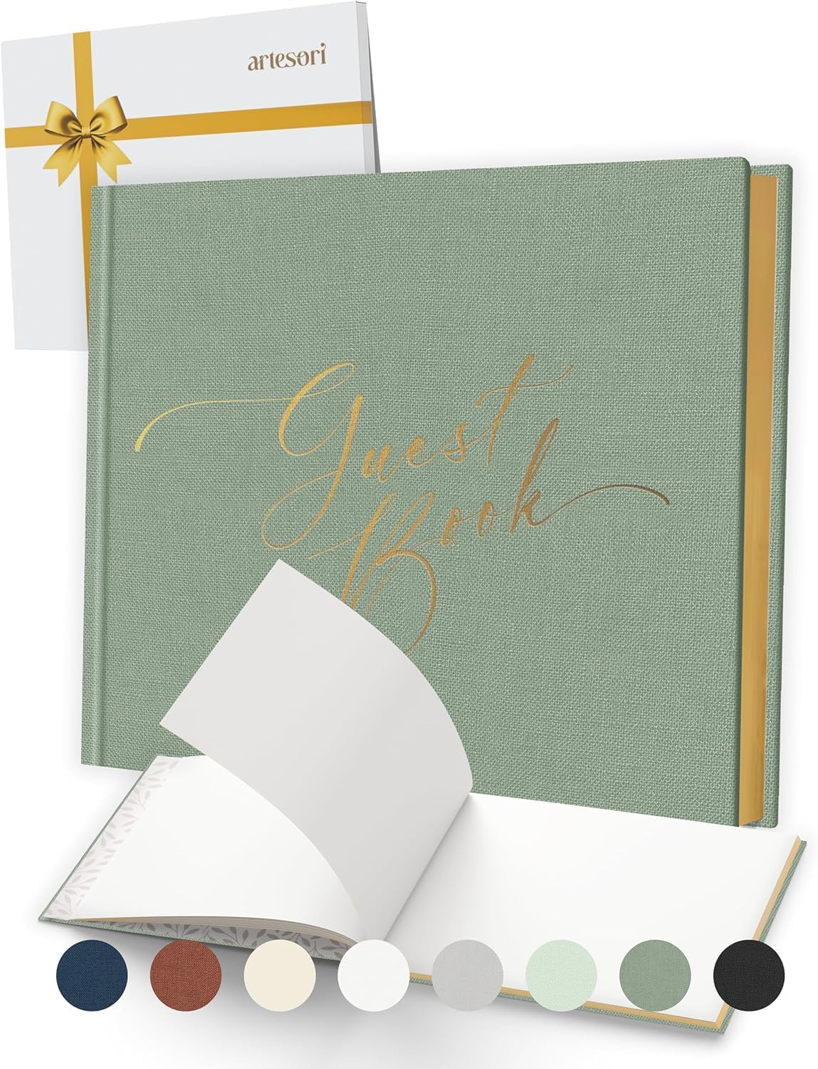 ARTESORI Wedding Guest Book for Reception — Gold-Foiled Guestbook to Sign in, Elegant Baby Shower Guest Book for Party & Birthday — Photo & Polaroid Guest Book for Wedding & Bridal Shower (Sage)