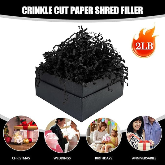 Black Crinkle Cut Paper Shred Filler, 2 LB Basket Filler Shredded Paper, Confetti Stuffing for Basket Filling, Halloween, Thanksgiving, Christmas, Birthdays, Gift Wrapping, Stuffer Party Supplies