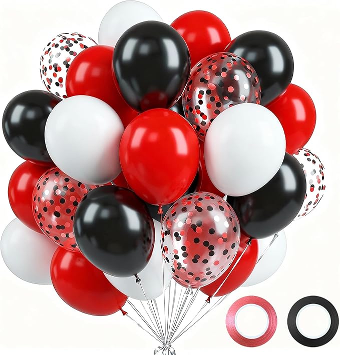 Red and Black Balloons - 60PCS 12 Inch White Pearl,Red,Black,Red Black Metallic Confetti Balloons for Birthday, Wedding, Graduation, Baby Shower, Engagement Party Decorations