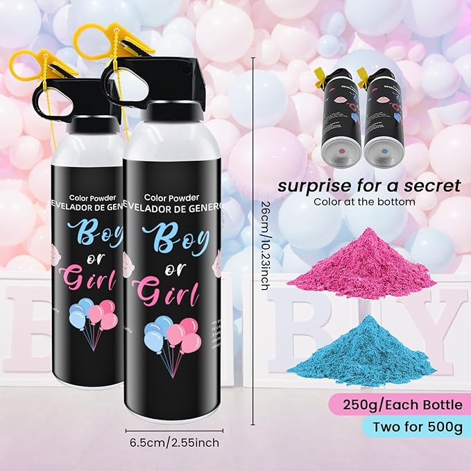 Gender Reveal Fire Extinguisher 2 Pack Blue or Pink Smoke for Boy or Girl Reveal Party Gender Reveal Extinguishers 100% Biodegradable Colored Powder for Baby Gender Reveal Ideas Party Decorations