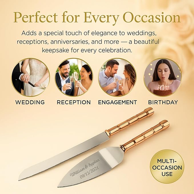 GIFTS INFINITY Personalized Wedding Cake Knife and Server Set with Engraving – Cake Cutting Utensil Set, Keepsake Gift for Wedding, Anniversary, Reception, Birthday & Other Occasions (CT-101RG)
