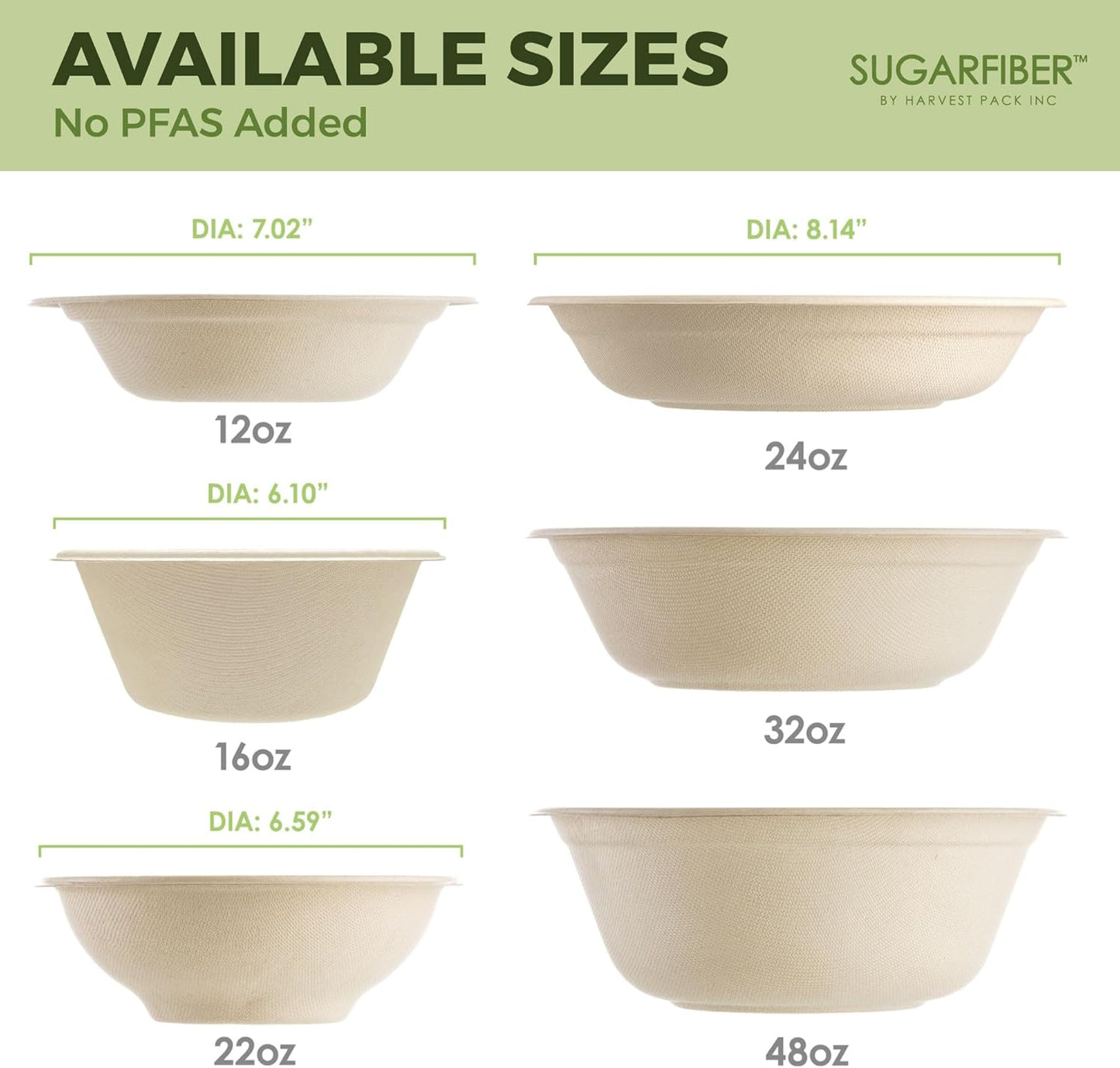 [1000 Count]Sugarfiber by Harvest 22oz Round Bowls PFAS Free with PLA coating - Compostable Heavy-Duty Eco-Friendly Disposable Bagasse Bowl Sugarcane made plant fibers for Meal Prep
