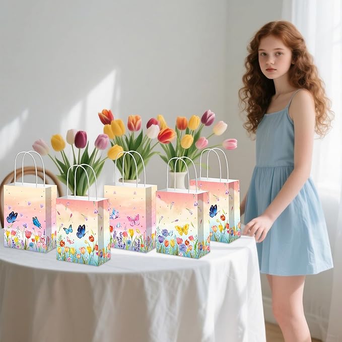 JeVenis 12 PCS Wildflower Party Favor Gift Bags Treat Candy Goodies Bags for Floral Flower Bridal Shower Baby Shower Birthday Wedding Party Supplies