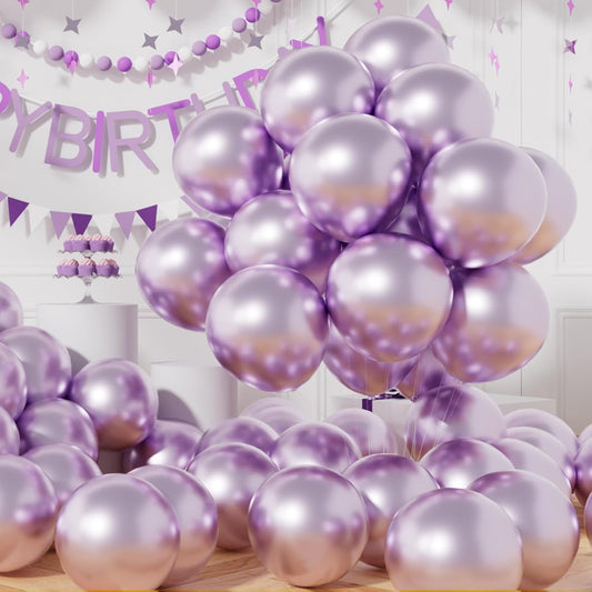 AULE Metallic Light Purple Latex Balloons 50 Pcs 12 inch Chrome Lavender Balloons Lilac Helium Balloons Happy Birthday Graduation Gender Reveal Party Decoration