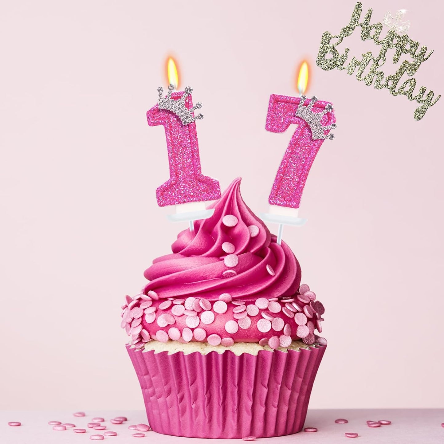 Birthday Candle for Cake, Crown Rose Number Candles, 2.76 inch Number Happy Birthday Candle, Cake Topper Decoration for Birthday Party (Number 17)