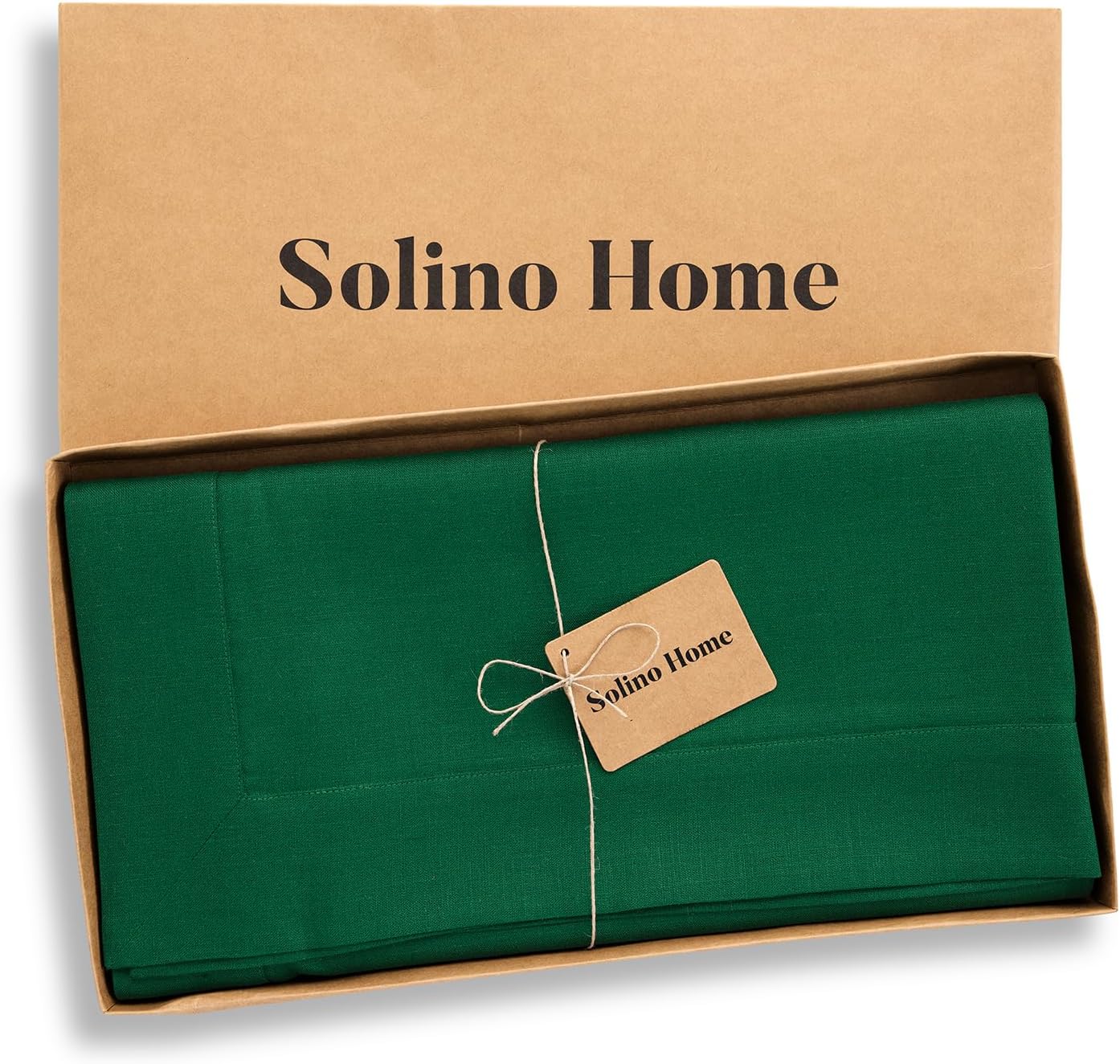 Solino Home Linen Tablecloth 52 x 52 Inch - 100% Pure Linen Christmas Green Square Tablecloth - Fete, Machine Washable Table Throw for Thanksgiving