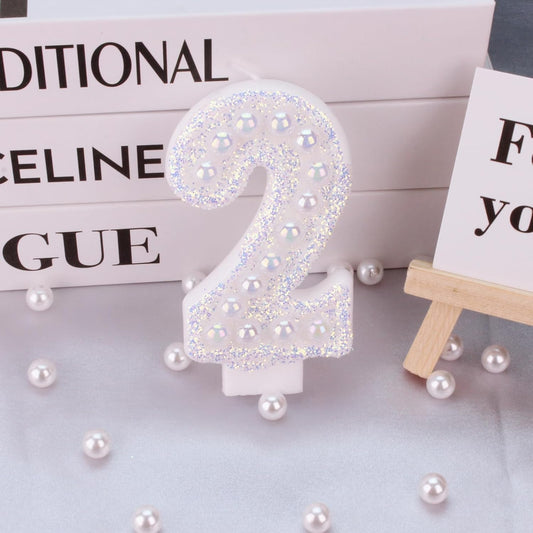Birthday Candles, Number 2 Birthday Candle for Cake, Birthday Candles Sparklers with Holographic Colored Pearls, 3.35" Large Pearl Candles for Two Sweet Birthday Party Decoration Supplies