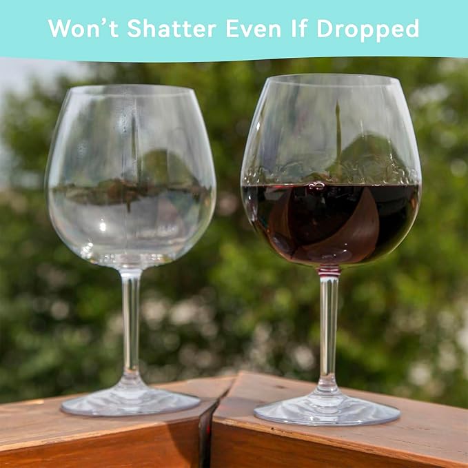 Lily's Home Unbreakable Pinot Noir and Burgundy Red Wine Glasses, Made of Shatterproof Plastic, Ideal for Indoor and Outdoor Use, Reusable and Crystal Clear (22 oz. Each, Set of 2)