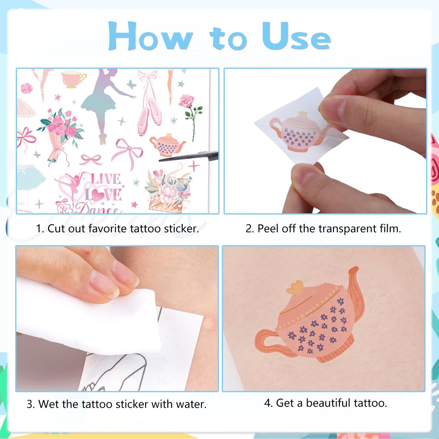 Watercolor Turtle Temporary Tattoos - 200+ Cute Sea Turtle Birthday Party Decorations Gift Summer Animals Theme Party Favors Supplies Body Art for Kids Classroom Prizes Rewards