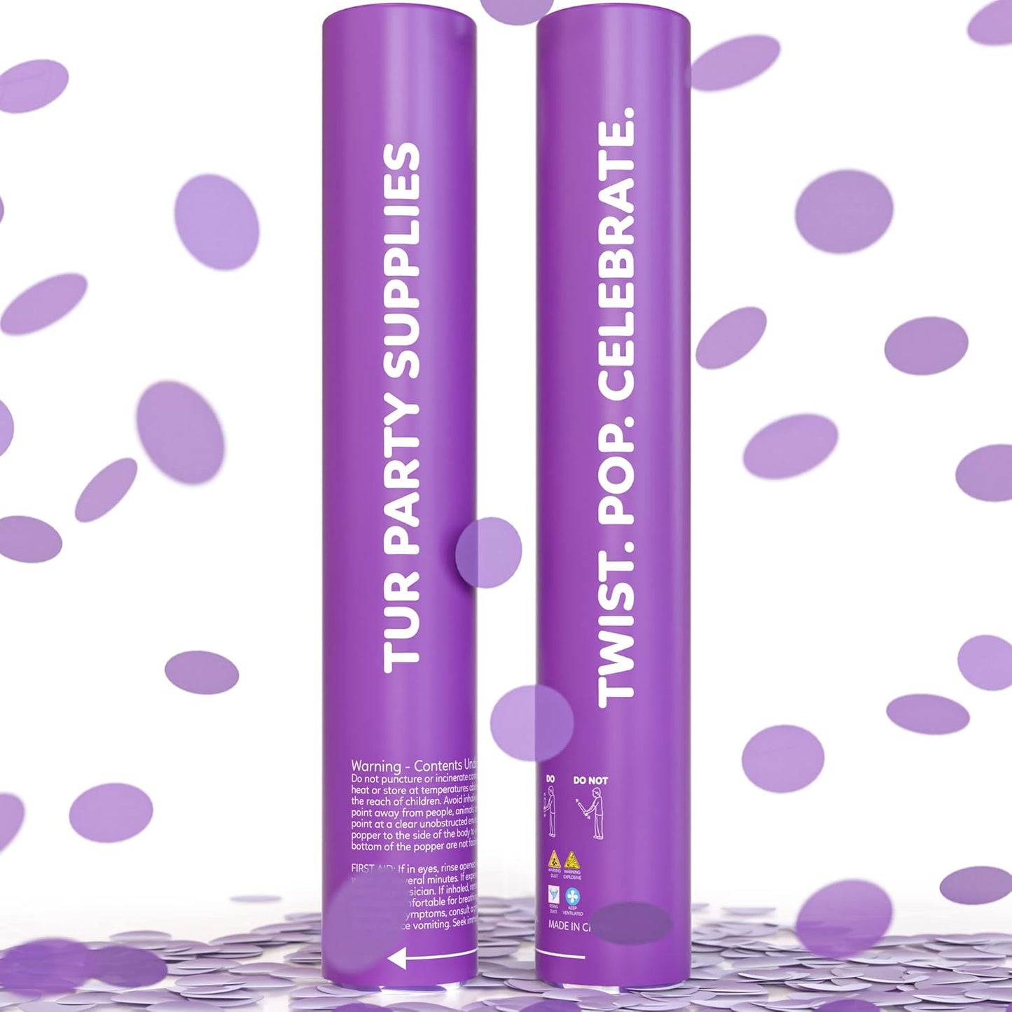 2 Pack Confetti Cannon Confetti Poppers | Biodegradable Purple Confetti | TUR Party Supplies | Launches Up to 25ft | Giant (12 in) | Party Poppers for Graduation, Birthdays, Weddings, and Memorial Day
