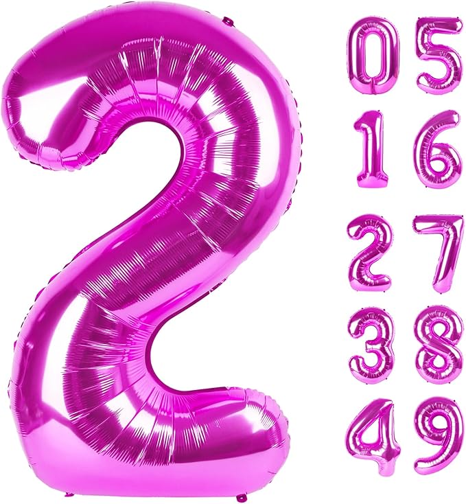 Rosy Purple 2 Balloon, Number Balloons 40 Inch, 2nd Balloon Number Birthday Decorations, Second Two Birthday Party Supplies, Number 2 Balloon