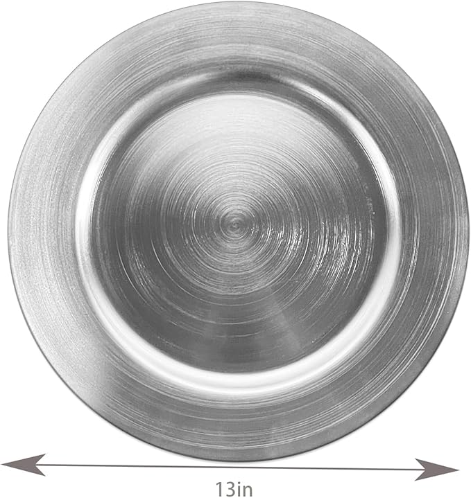 Silver Charger Plates, Set of 6 Serving Charger Plate for Dinner Table, Wedding, Events Plate Chargers - 13 Inch