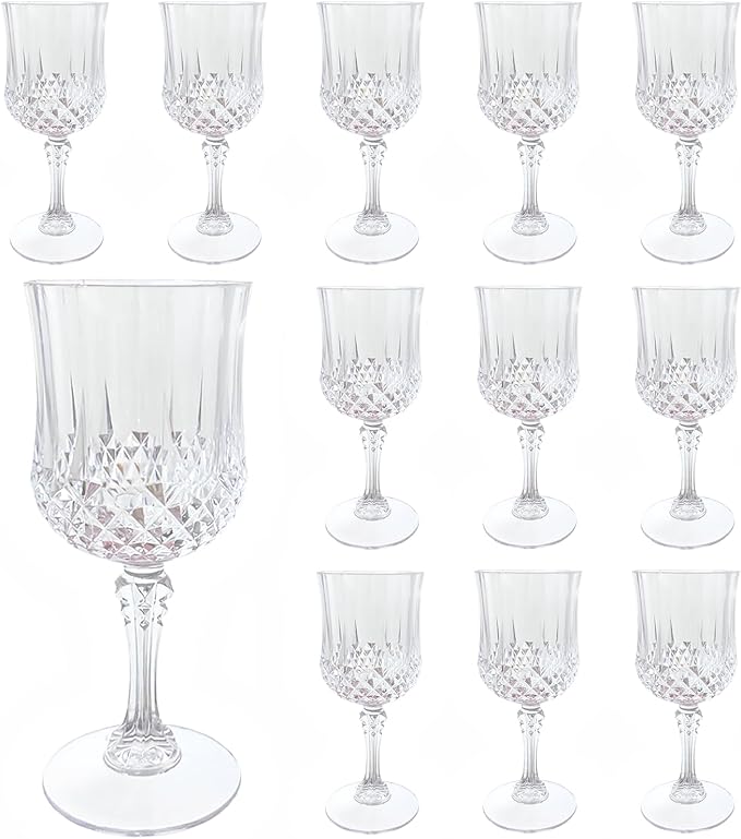 Plastic Wine Glasses, Plastic Goblets Vintage Style Cordial Unbreakable Drinking Glasses, Reusable Drinkware for Wedding Reception, Grand Event Party Supplies, Easter (12, Transparent)