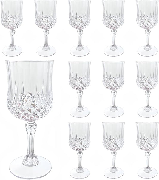 Plastic Wine Glasses, Plastic Goblets Vintage Style Cordial Unbreakable Drinking Glasses, Reusable Drinkware for Wedding Reception, Grand Event Party Supplies, Easter (12, Transparent)