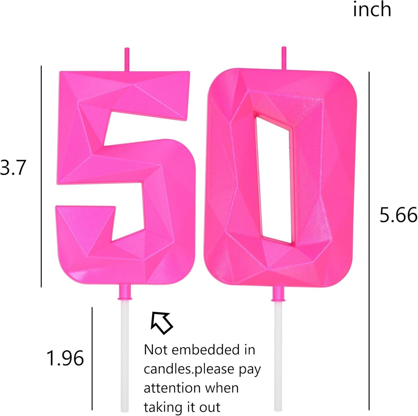 DERVENTA Large Birthday Candle Number 3D Pink 3.7 inch Party Celebration Anniversary Decoration Cake Topper 1 Piece (Number 50 Pink)